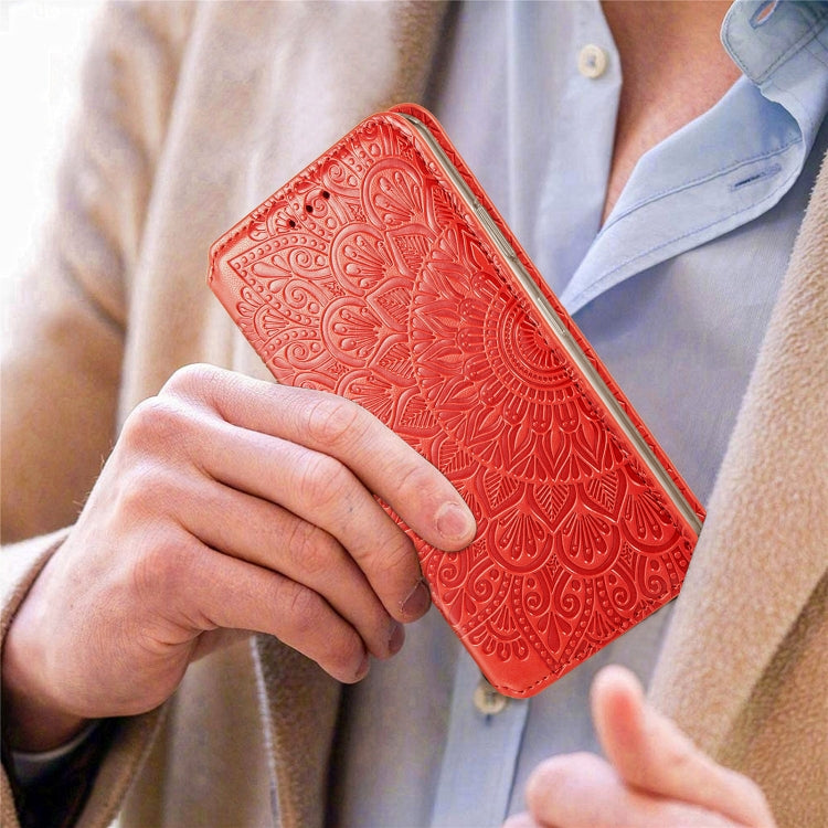 For Samsung Galaxy A50 Blooming Mandala Embossed Pattern Magnetic Horizontal Flip Leather Case with Holder & Card Slots & Wallet