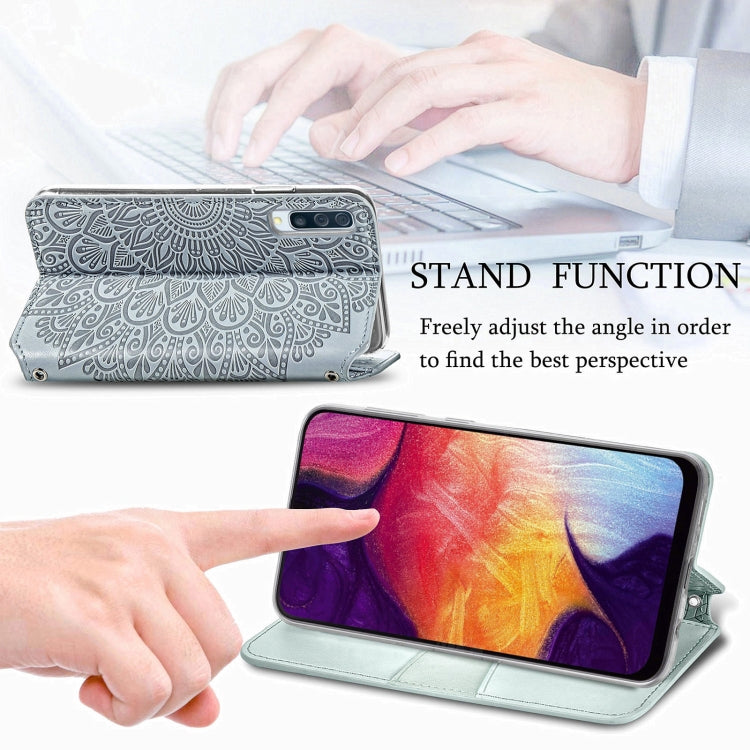 For Samsung Galaxy A50 Blooming Mandala Embossed Pattern Magnetic Horizontal Flip Leather Case with Holder & Card Slots & Wallet