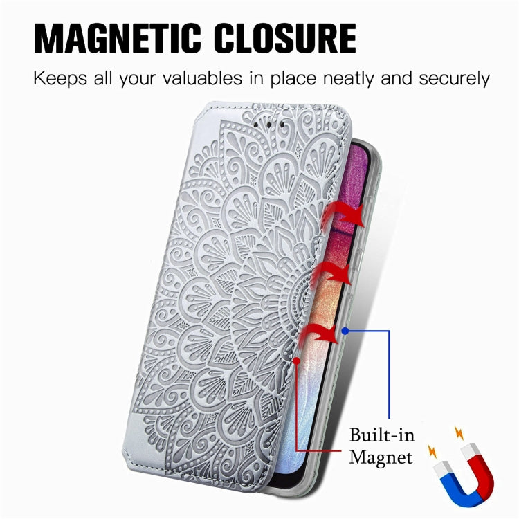For Samsung Galaxy A50 Blooming Mandala Embossed Pattern Magnetic Horizontal Flip Leather Case with Holder & Card Slots & Wallet