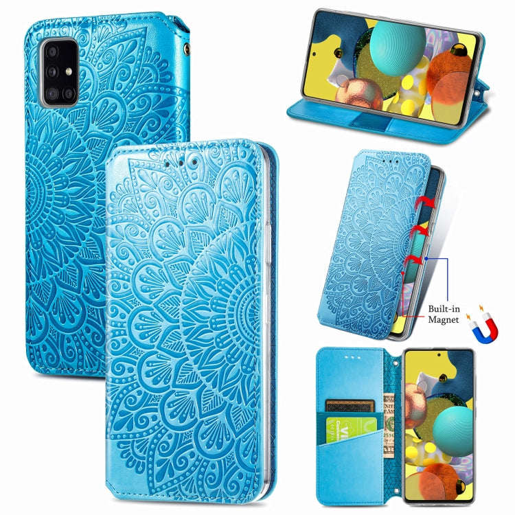 For Samsung Galaxy A51 5G Blooming Mandala Embossed Pattern Magnetic Horizontal Flip Leather Case with Holder & Card Slots & Wallet