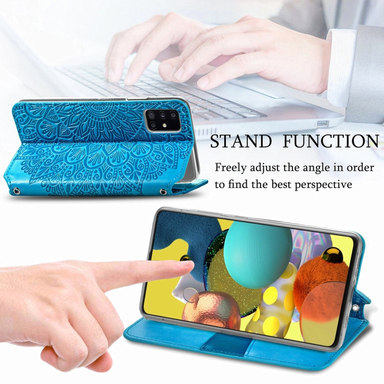 For Samsung Galaxy A51 5G Blooming Mandala Embossed Pattern Magnetic Horizontal Flip Leather Case with Holder & Card Slots & Wallet