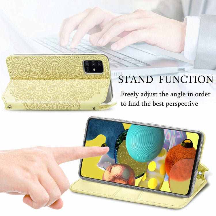 For Samsung Galaxy A51 5G Blooming Mandala Embossed Pattern Magnetic Horizontal Flip Leather Case with Holder & Card Slots & Wallet
