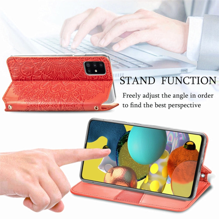 For Samsung Galaxy A51 5G Blooming Mandala Embossed Pattern Magnetic Horizontal Flip Leather Case with Holder & Card Slots & Wallet