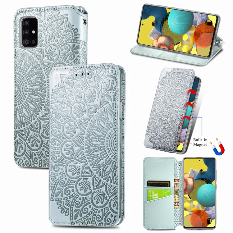 For Samsung Galaxy A51 5G Blooming Mandala Embossed Pattern Magnetic Horizontal Flip Leather Case with Holder & Card Slots & Wallet