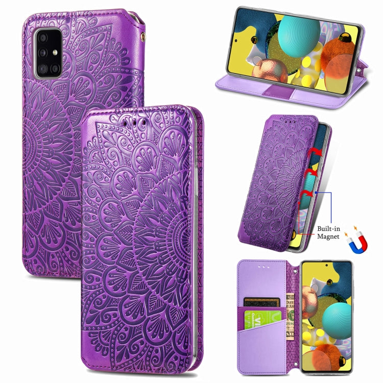 For Samsung Galaxy A71 Blooming Mandala Embossed Pattern Magnetic Horizontal Flip Leather Case with Holder & Card Slots & Wallet
