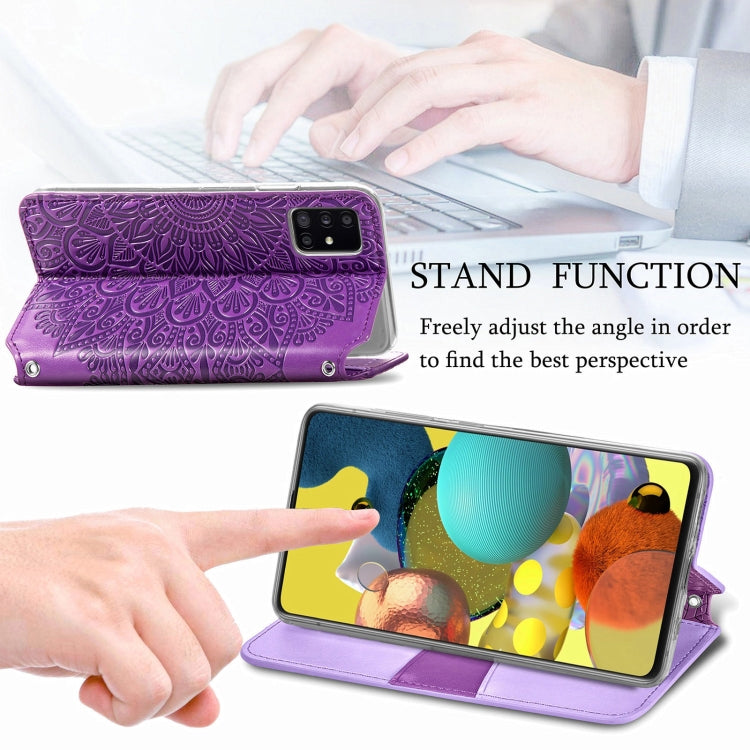 For Samsung Galaxy A71 Blooming Mandala Embossed Pattern Magnetic Horizontal Flip Leather Case with Holder & Card Slots & Wallet