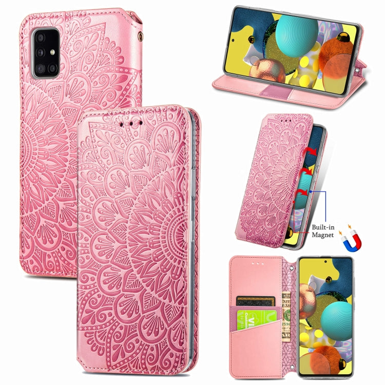 For Samsung Galaxy A71 Blooming Mandala Embossed Pattern Magnetic Horizontal Flip Leather Case with Holder & Card Slots & Wallet