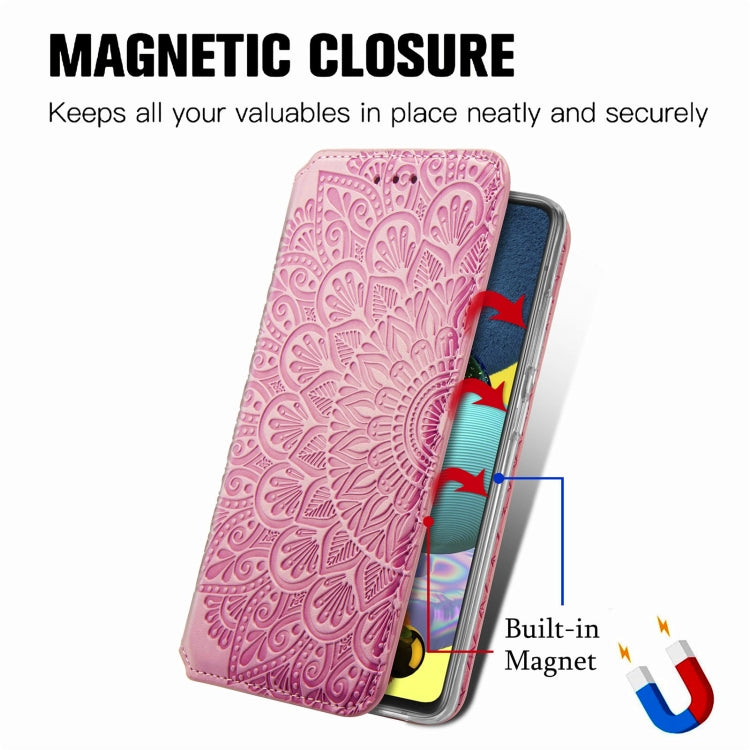 For Samsung Galaxy A71 Blooming Mandala Embossed Pattern Magnetic Horizontal Flip Leather Case with Holder & Card Slots & Wallet