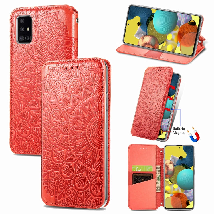 For Samsung Galaxy A71 Blooming Mandala Embossed Pattern Magnetic Horizontal Flip Leather Case with Holder & Card Slots & Wallet