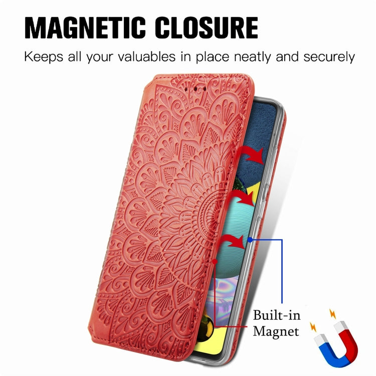 For Samsung Galaxy A71 Blooming Mandala Embossed Pattern Magnetic Horizontal Flip Leather Case with Holder & Card Slots & Wallet