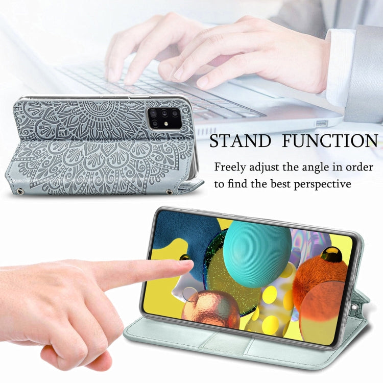 For Samsung Galaxy A71 Blooming Mandala Embossed Pattern Magnetic Horizontal Flip Leather Case with Holder & Card Slots & Wallet