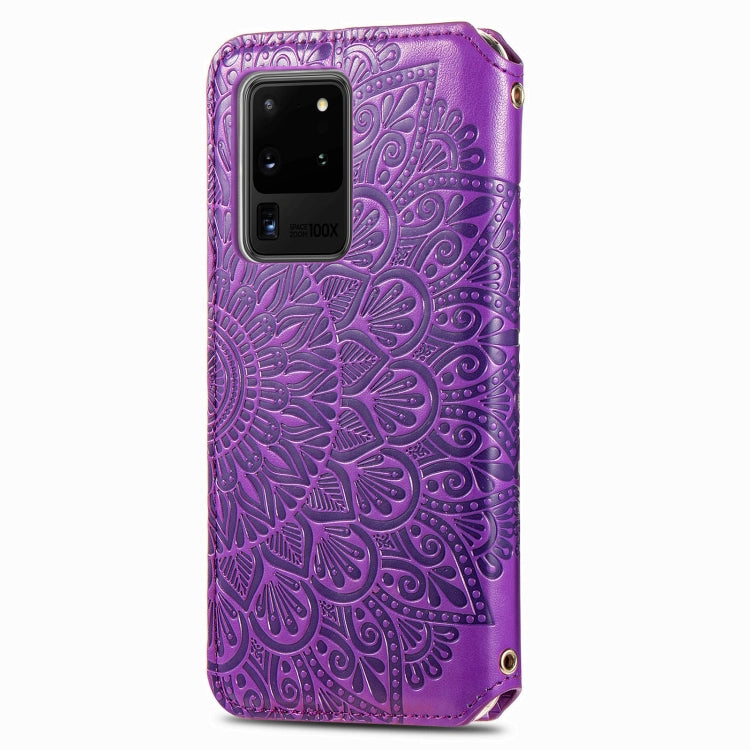 For Samsung Galaxy S20 Ultra Blooming Mandala Embossed Pattern Magnetic Horizontal Flip Leather Case with Holder & Card Slots & Wallet