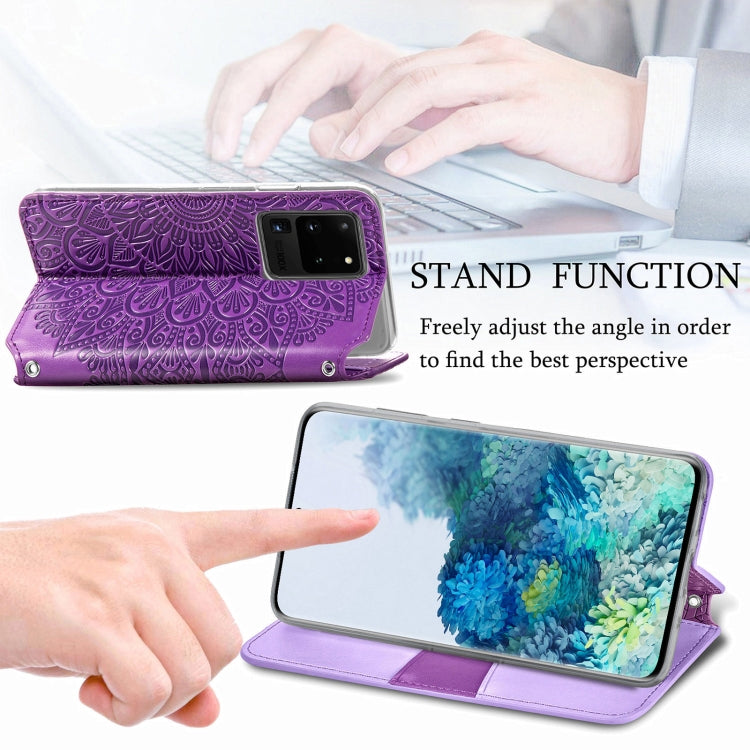 For Samsung Galaxy S20 Ultra Blooming Mandala Embossed Pattern Magnetic Horizontal Flip Leather Case with Holder & Card Slots & Wallet