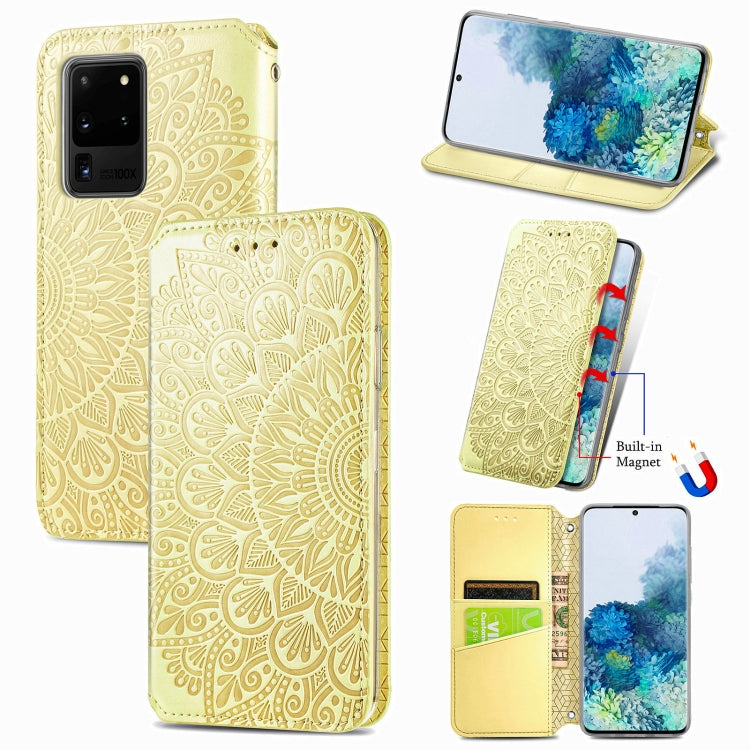 For Samsung Galaxy S20 Ultra Blooming Mandala Embossed Pattern Magnetic Horizontal Flip Leather Case with Holder & Card Slots & Wallet