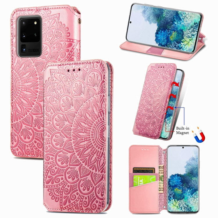 For Samsung Galaxy S20 Ultra Blooming Mandala Embossed Pattern Magnetic Horizontal Flip Leather Case with Holder & Card Slots & Wallet