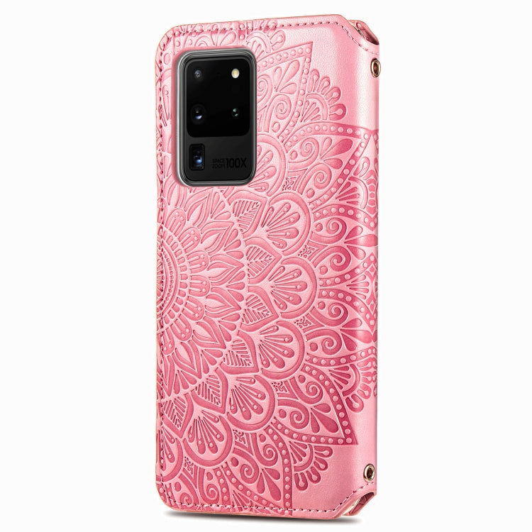 For Samsung Galaxy S20 Ultra Blooming Mandala Embossed Pattern Magnetic Horizontal Flip Leather Case with Holder & Card Slots & Wallet