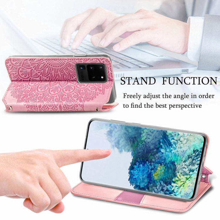 For Samsung Galaxy S20 Ultra Blooming Mandala Embossed Pattern Magnetic Horizontal Flip Leather Case with Holder & Card Slots & Wallet