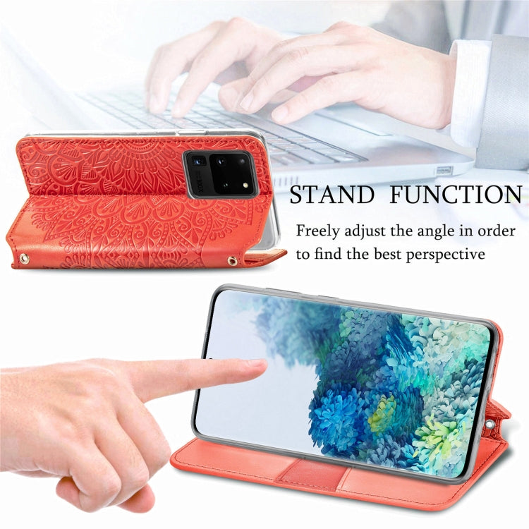 For Samsung Galaxy S20 Ultra Blooming Mandala Embossed Pattern Magnetic Horizontal Flip Leather Case with Holder & Card Slots & Wallet