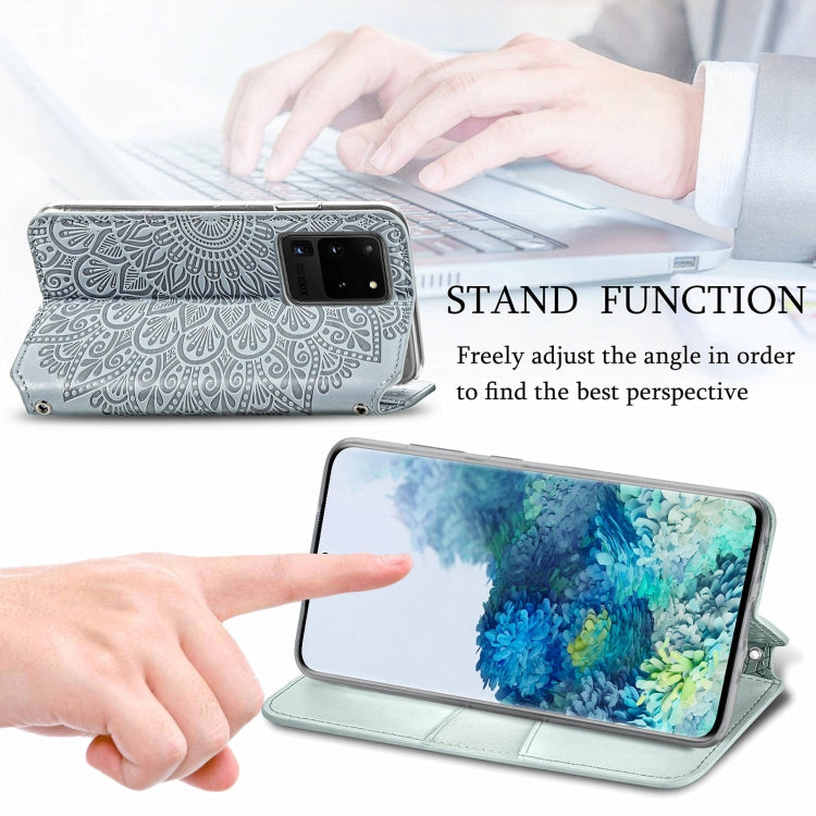 For Samsung Galaxy S20 Ultra Blooming Mandala Embossed Pattern Magnetic Horizontal Flip Leather Case with Holder & Card Slots & Wallet