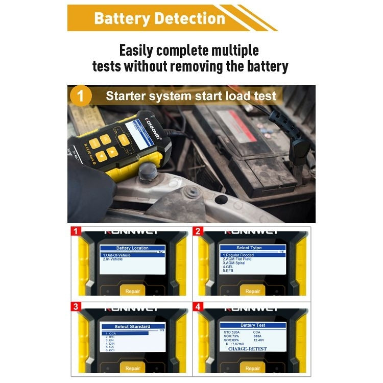 KONNWEI KW510 3 in 1 Car Battery Tester / Charger / Repairer, Support 8 Languages  - EU Plug