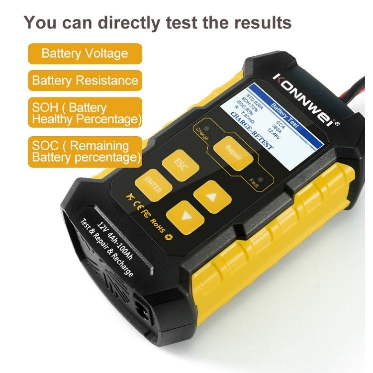 KONNWEI KW510 3 in 1 Car Battery Tester / Charger / Repairer, Support 8 Languages  - EU Plug