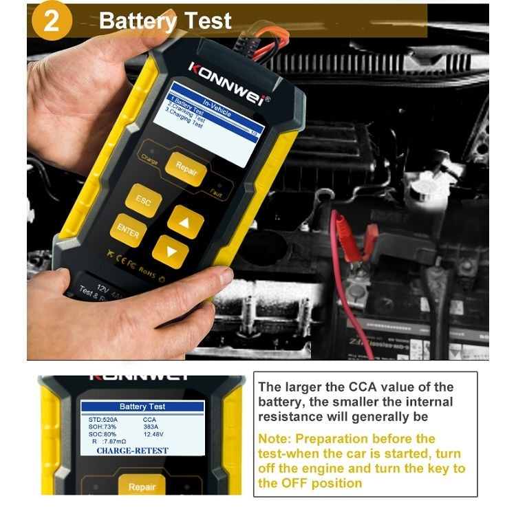 KONNWEI KW510 3 in 1 Car Battery Tester / Charger / Repairer, Support 8 Languages  - EU Plug