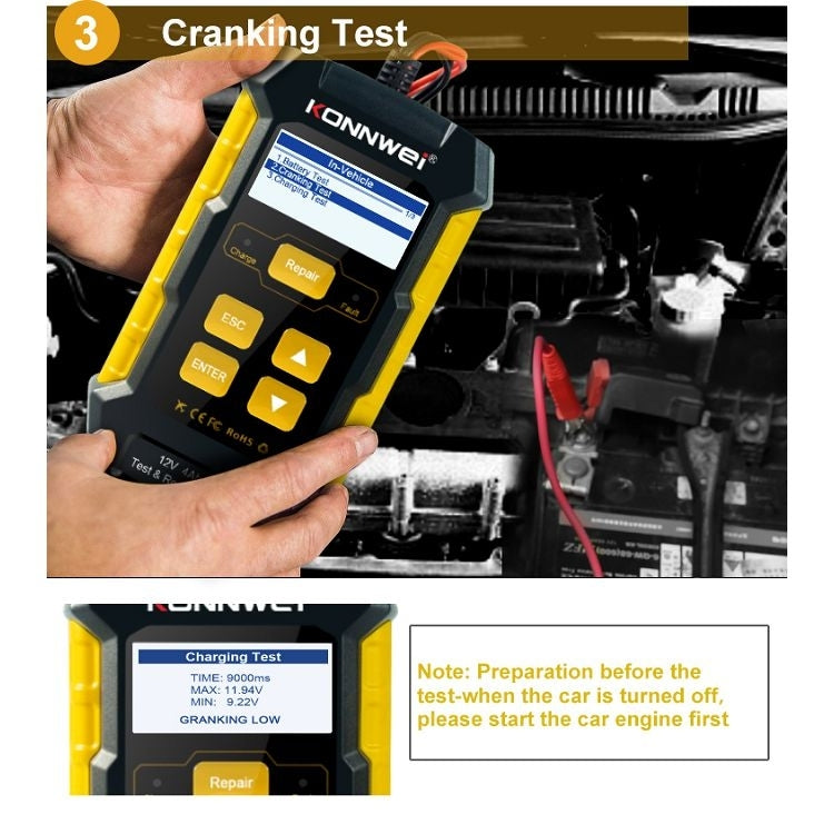 KONNWEI KW510 3 in 1 Car Battery Tester / Charger / Repairer, Support 8 Languages  - EU Plug