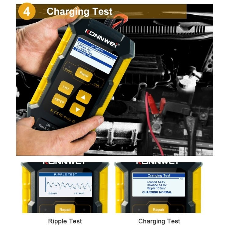 KONNWEI KW510 3 in 1 Car Battery Tester / Charger / Repairer, Support 8 Languages  - EU Plug