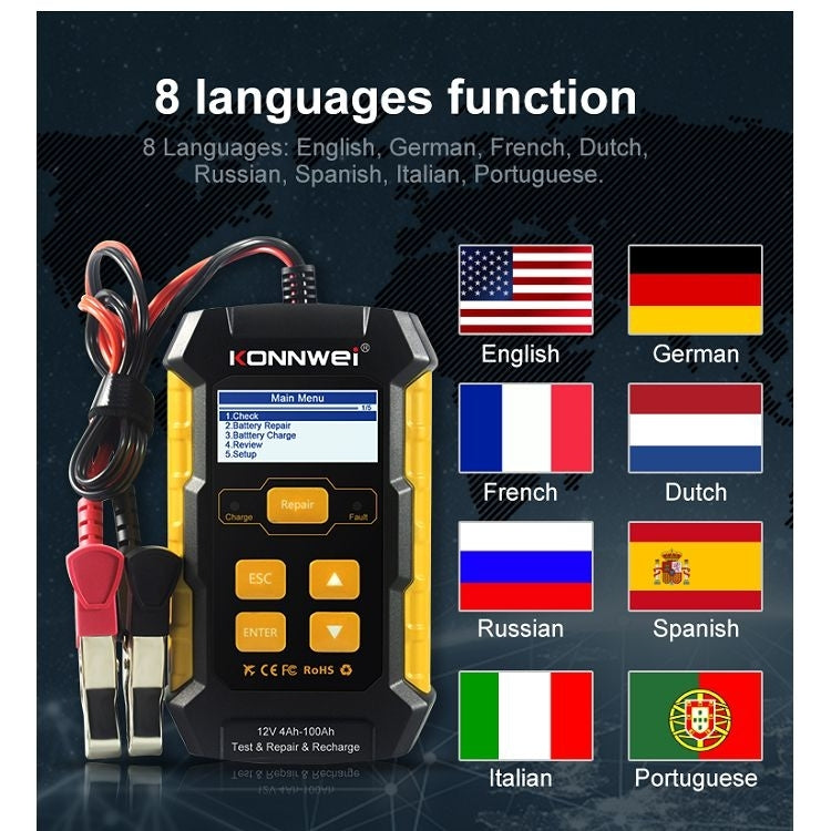 KONNWEI KW510 3 in 1 Car Battery Tester / Charger / Repairer, Support 8 Languages  - EU Plug