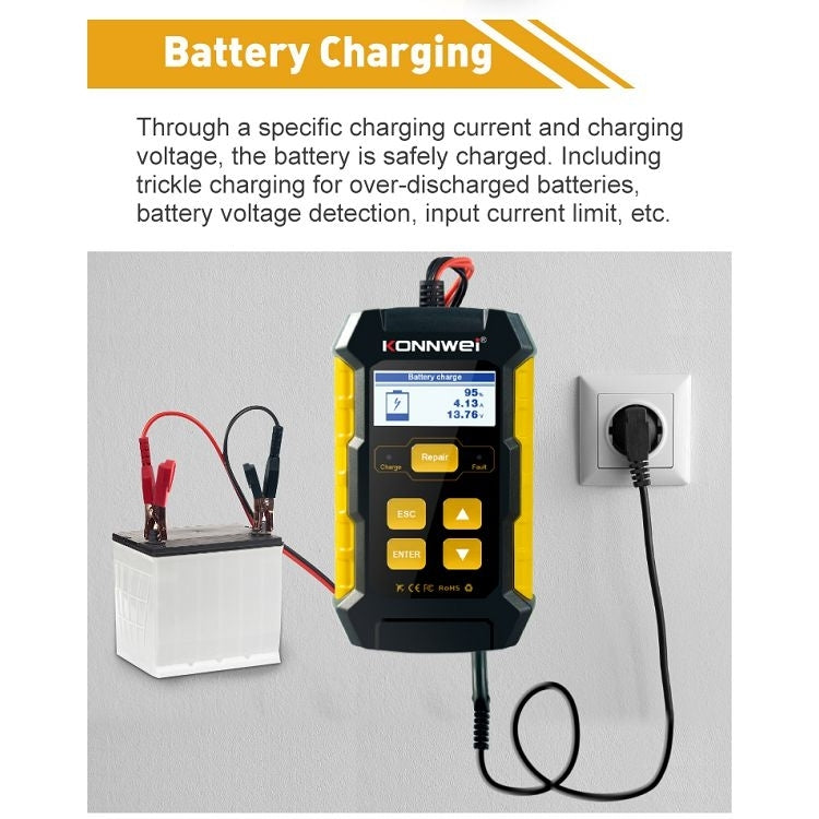 KONNWEI KW510 3 in 1 Car Battery Tester / Charger / Repairer, Support 8 Languages  - EU Plug