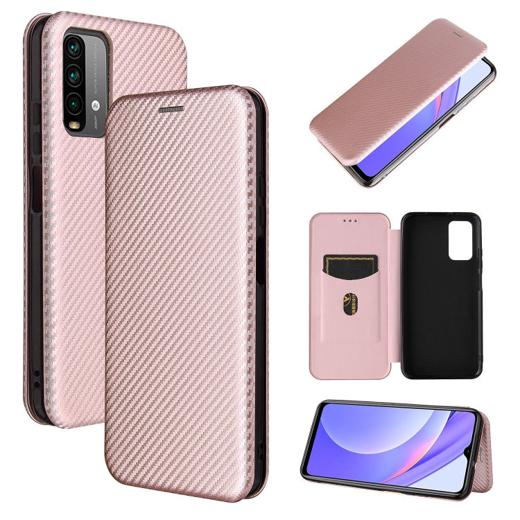 For Xiaomi Redmi Note 9 4G Carbon Fiber Texture Horizontal Flip TPU + PC + PU Leather Case with Card Slot