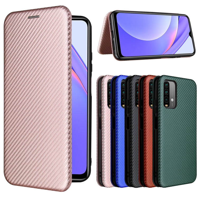 For Xiaomi Redmi Note 9 4G Carbon Fiber Texture Horizontal Flip TPU + PC + PU Leather Case with Card Slot