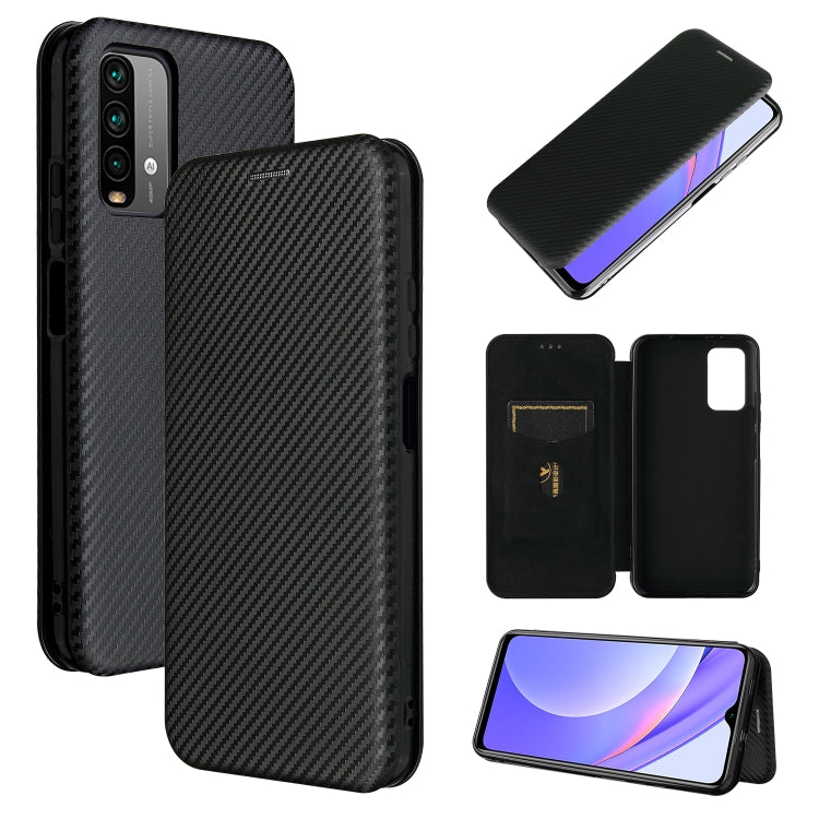 For Xiaomi Redmi Note 9 4G Carbon Fiber Texture Horizontal Flip TPU + PC + PU Leather Case with Card Slot