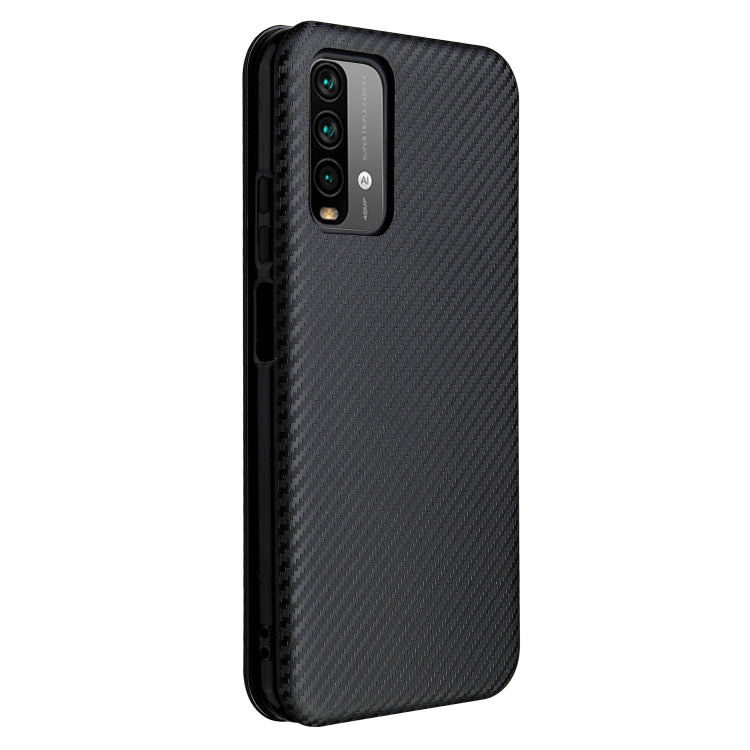 For Xiaomi Redmi Note 9 4G Carbon Fiber Texture Horizontal Flip TPU + PC + PU Leather Case with Card Slot