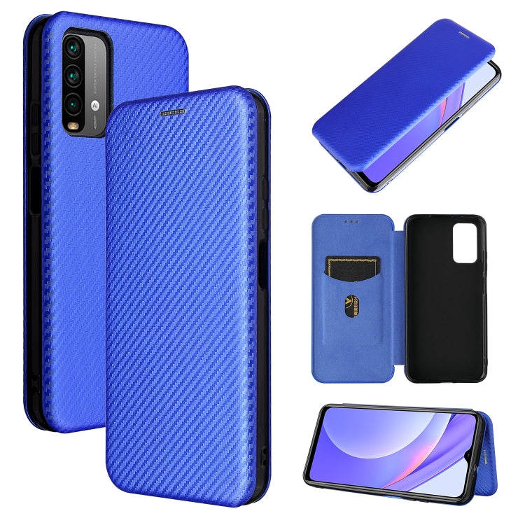 For Xiaomi Redmi Note 9 4G Carbon Fiber Texture Horizontal Flip TPU + PC + PU Leather Case with Card Slot