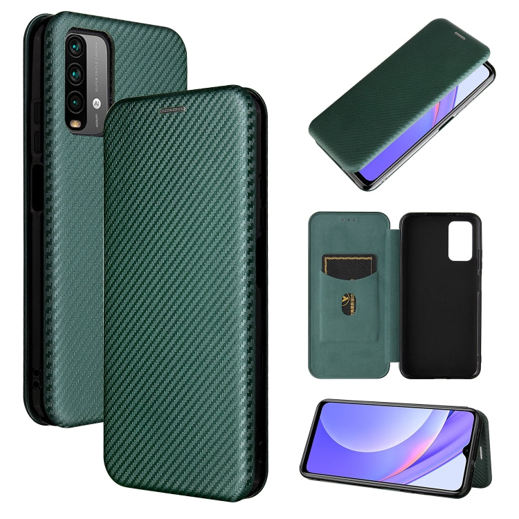 For Xiaomi Redmi Note 9 4G Carbon Fiber Texture Horizontal Flip TPU + PC + PU Leather Case with Card Slot