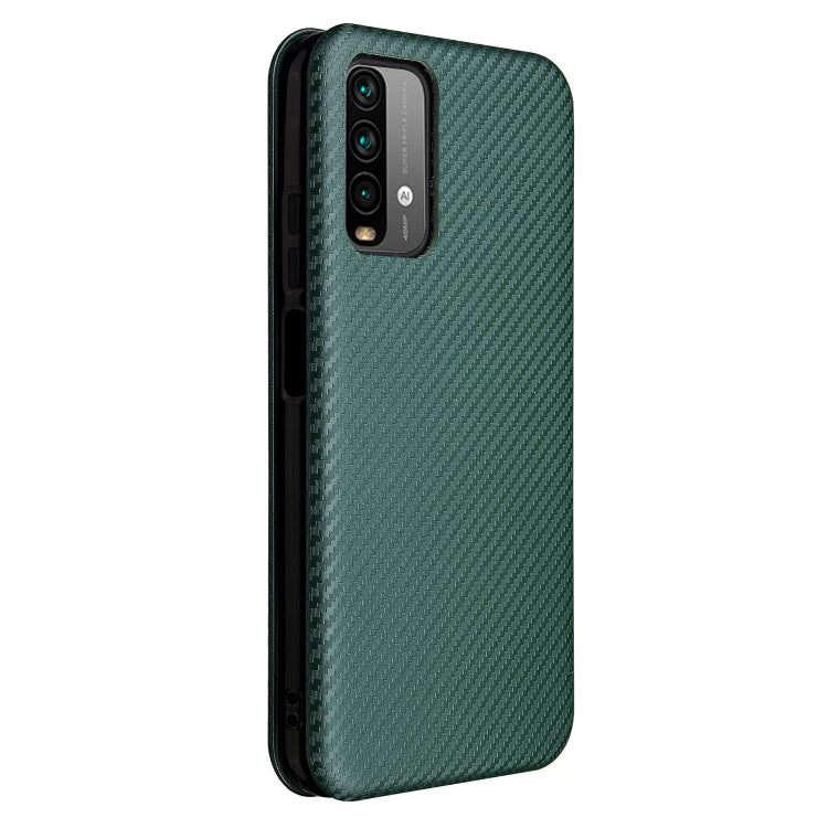 For Xiaomi Redmi Note 9 4G Carbon Fiber Texture Horizontal Flip TPU + PC + PU Leather Case with Card Slot