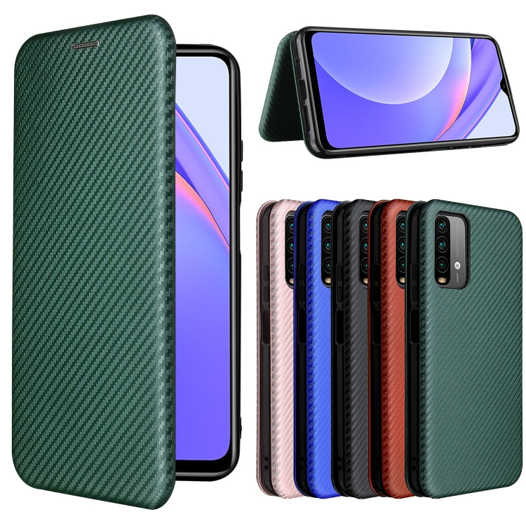 For Xiaomi Redmi Note 9 4G Carbon Fiber Texture Horizontal Flip TPU + PC + PU Leather Case with Card Slot