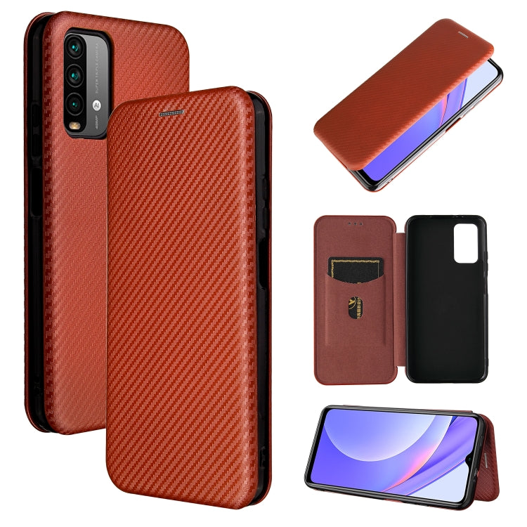 For Xiaomi Redmi Note 9 4G Carbon Fiber Texture Horizontal Flip TPU + PC + PU Leather Case with Card Slot