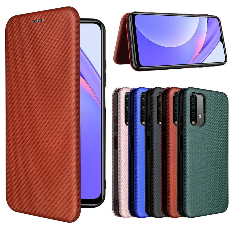 For Xiaomi Redmi Note 9 4G Carbon Fiber Texture Horizontal Flip TPU + PC + PU Leather Case with Card Slot