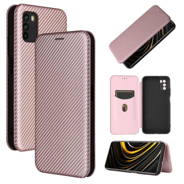 For Xiaomi Poco M3 Carbon Fiber Texture Horizontal Flip TPU + PC + PU Leather Case with Card Slot