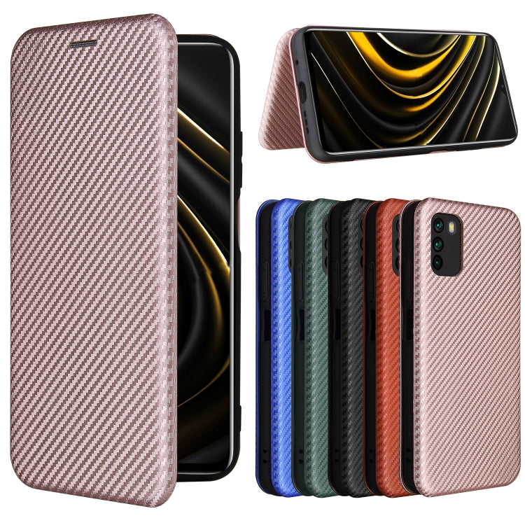 For Xiaomi Poco M3 Carbon Fiber Texture Horizontal Flip TPU + PC + PU Leather Case with Card Slot