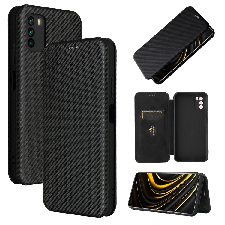 For Xiaomi Poco M3 Carbon Fiber Texture Horizontal Flip TPU + PC + PU Leather Case with Card Slot