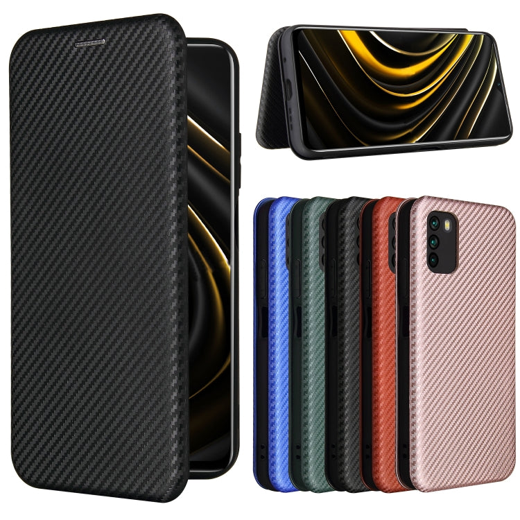 For Xiaomi Poco M3 Carbon Fiber Texture Horizontal Flip TPU + PC + PU Leather Case with Card Slot