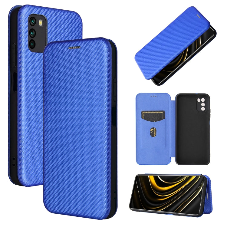 For Xiaomi Poco M3 Carbon Fiber Texture Horizontal Flip TPU + PC + PU Leather Case with Card Slot