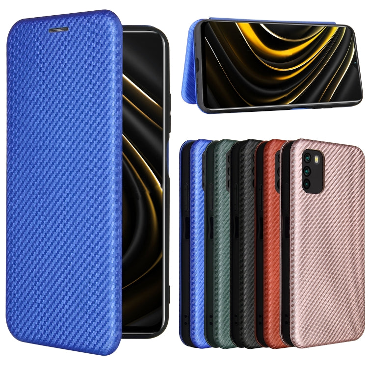 For Xiaomi Poco M3 Carbon Fiber Texture Horizontal Flip TPU + PC + PU Leather Case with Card Slot