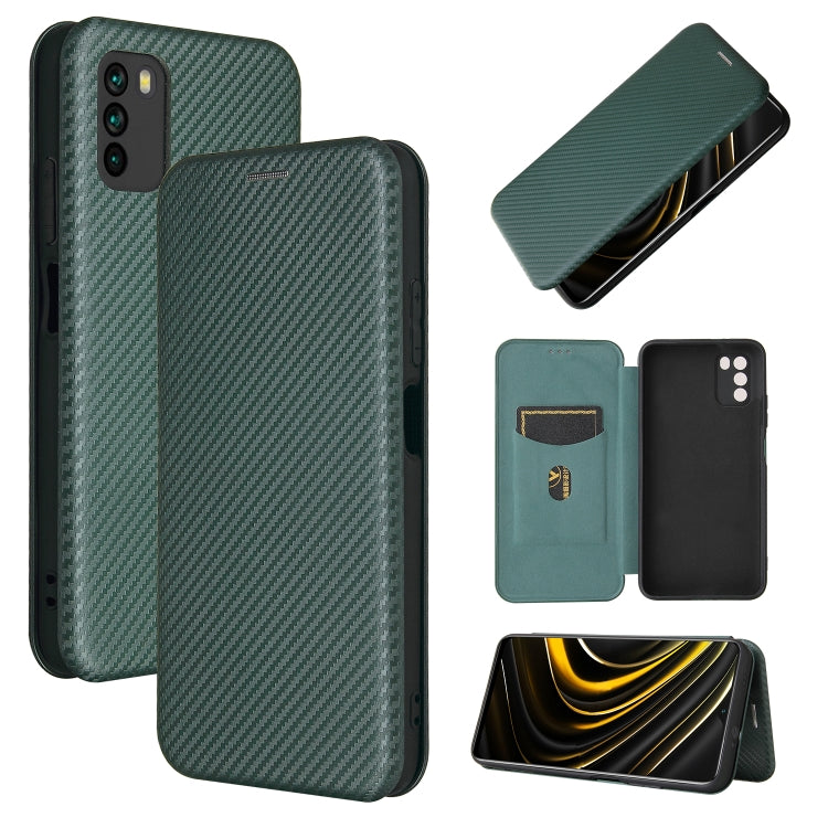 For Xiaomi Poco M3 Carbon Fiber Texture Horizontal Flip TPU + PC + PU Leather Case with Card Slot