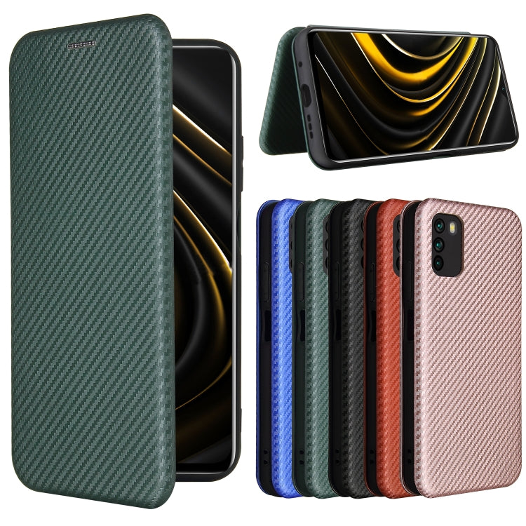 For Xiaomi Poco M3 Carbon Fiber Texture Horizontal Flip TPU + PC + PU Leather Case with Card Slot