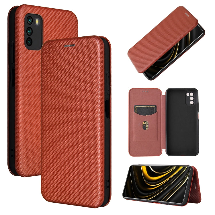 For Xiaomi Poco M3 Carbon Fiber Texture Horizontal Flip TPU + PC + PU Leather Case with Card Slot