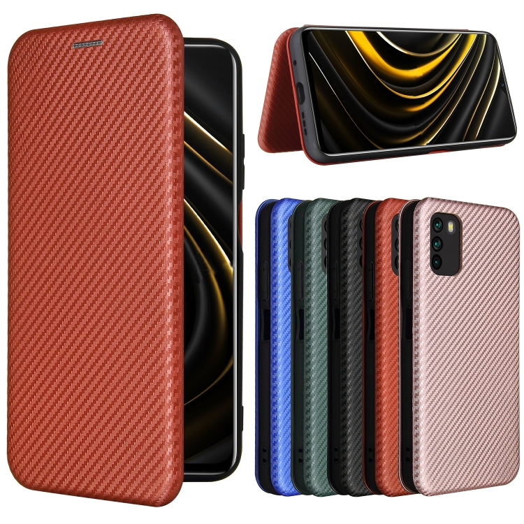 For Xiaomi Poco M3 Carbon Fiber Texture Horizontal Flip TPU + PC + PU Leather Case with Card Slot